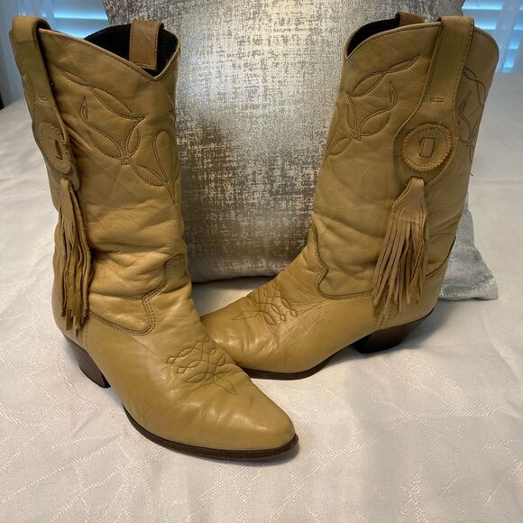 Laredo Tan Brown Tassel Pointed Toe Leather Western Rodeo Cowgirl Boots SZ 5.5M - Picture 2 of 11